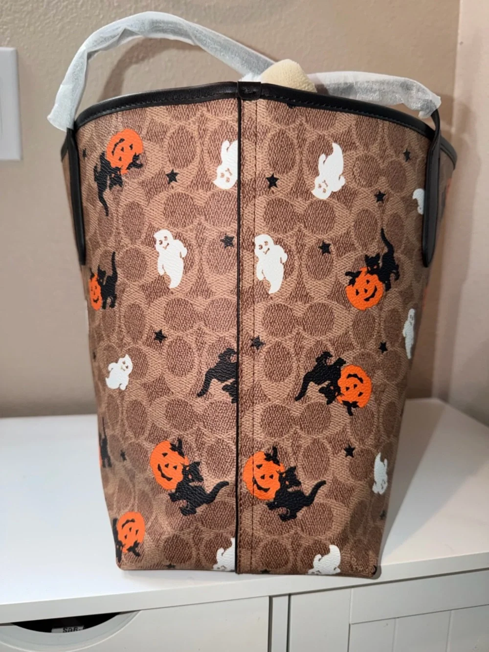 Coach Brown Halloween Pumpkin & Ghost Print Tote - Picture 2 of 8